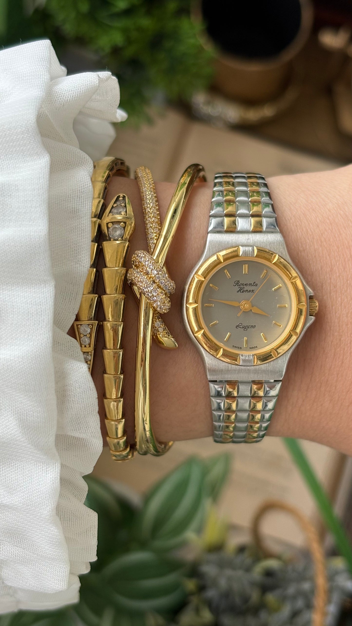 Vintage Roventa Henex Lugano Swiss Watch in Two-Tone Quartz