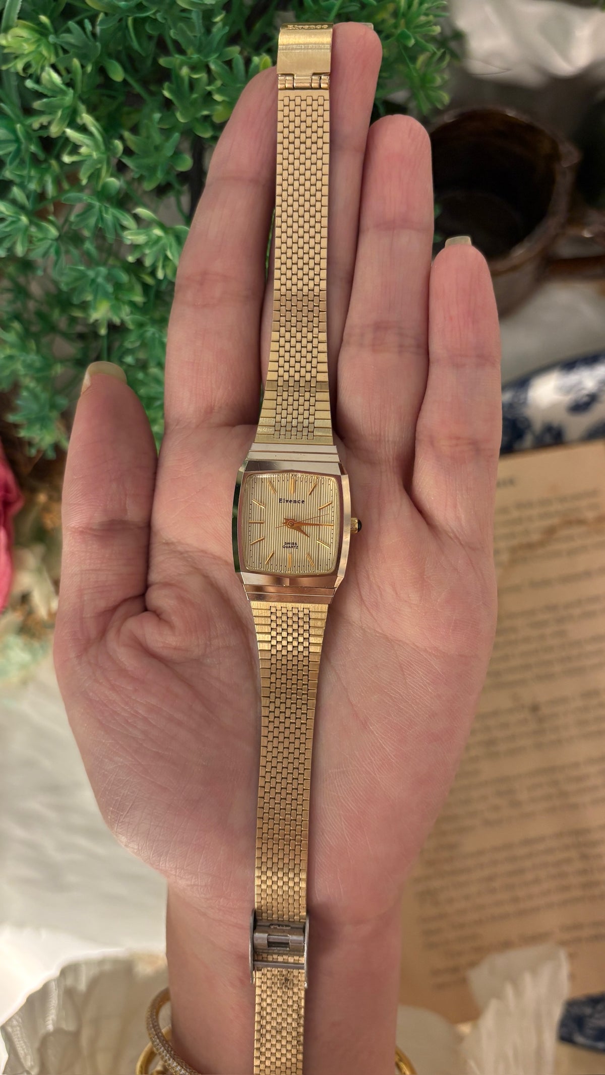 Vintage Elvence Swiss Tank Watch in Gold Tone Quartz