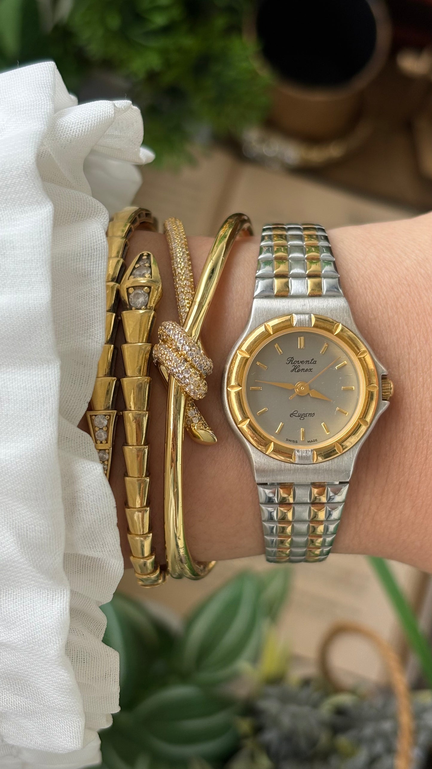 Vintage Roventa Henex Lugano Swiss Watch in Two-Tone Quartz