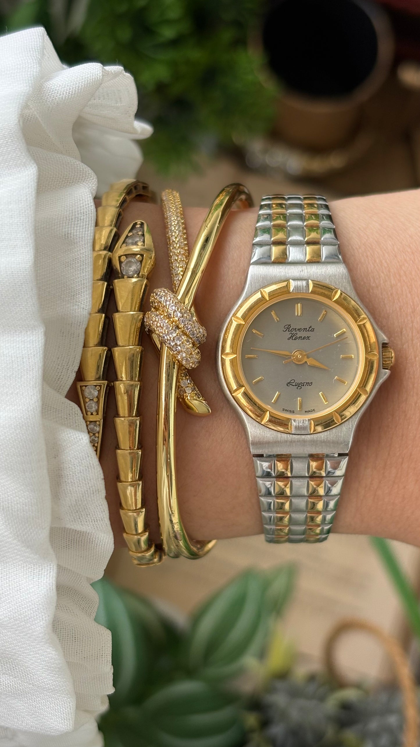 Vintage Roventa Henex Lugano Swiss Watch in Two-Tone Quartz