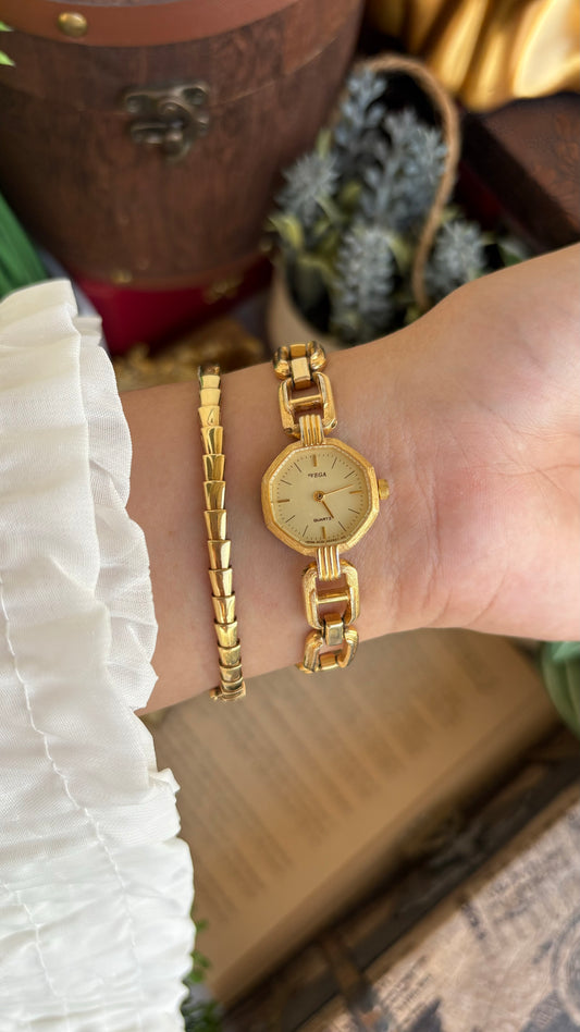 Rare Vintage Vega Citizen Octagon Watch in Gold Tone