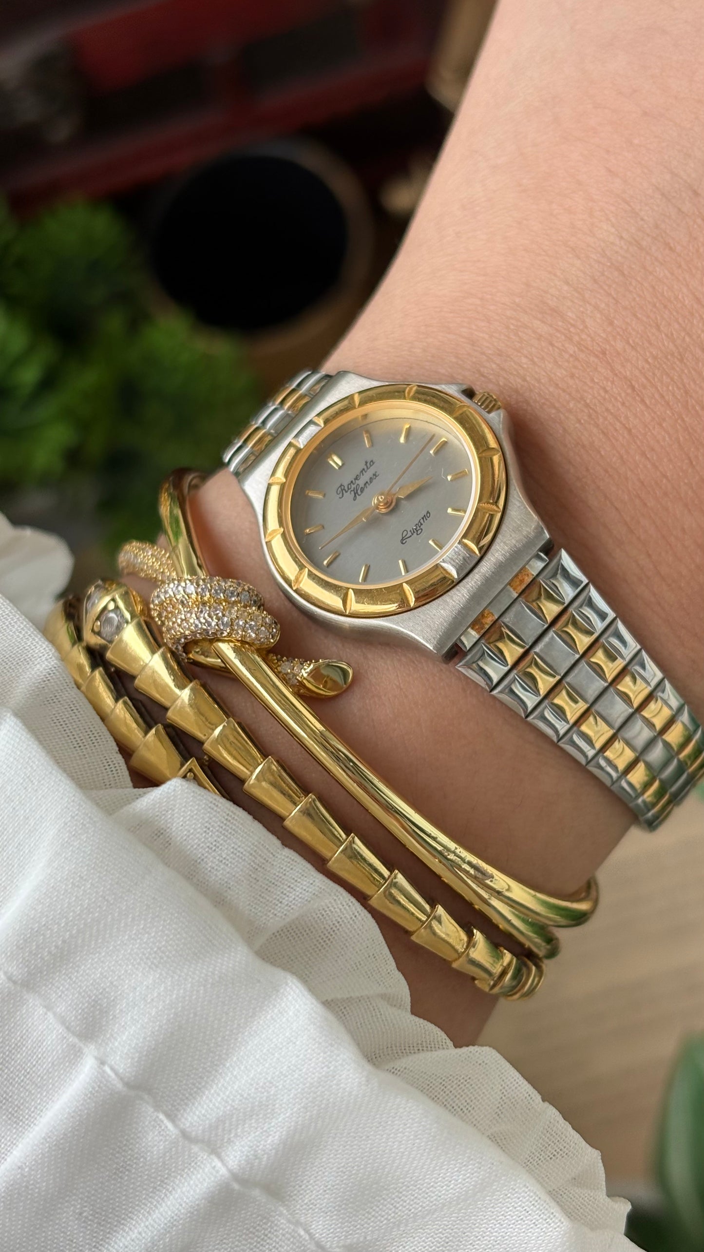 Vintage Roventa Henex Lugano Swiss Watch in Two-Tone Quartz