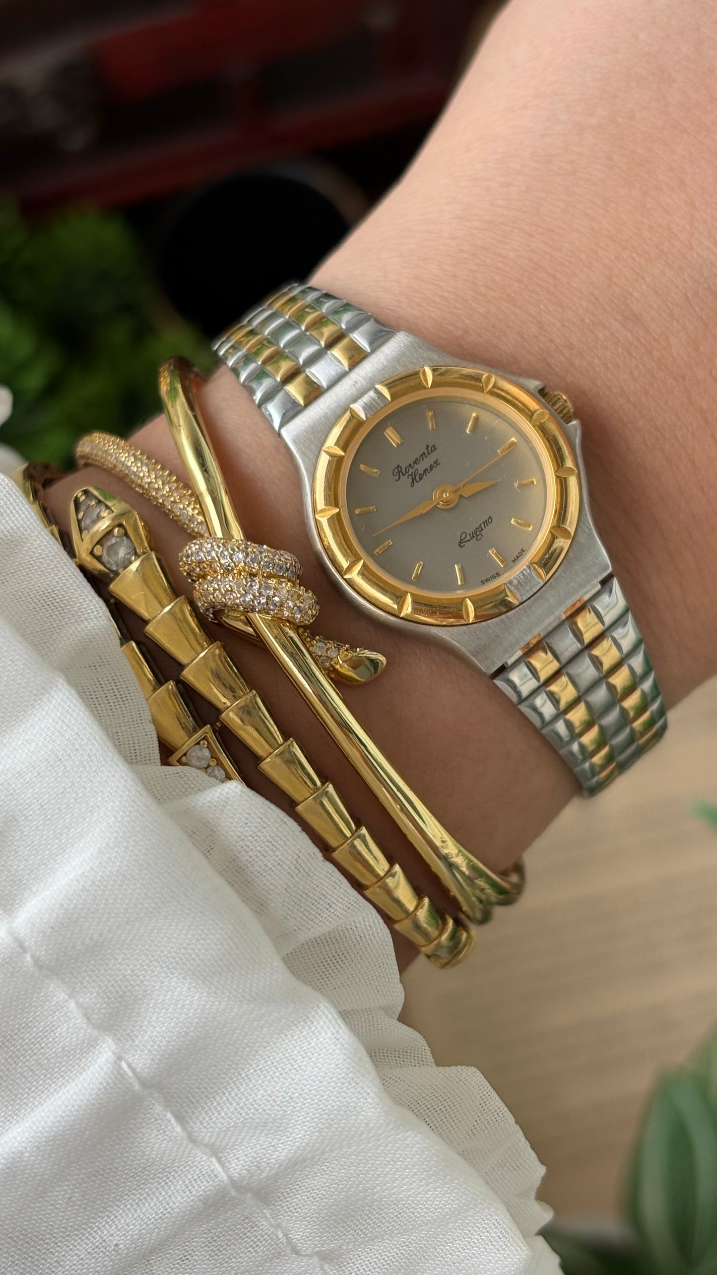 Vintage Roventa Henex Lugano Swiss Watch in Two-Tone Quartz