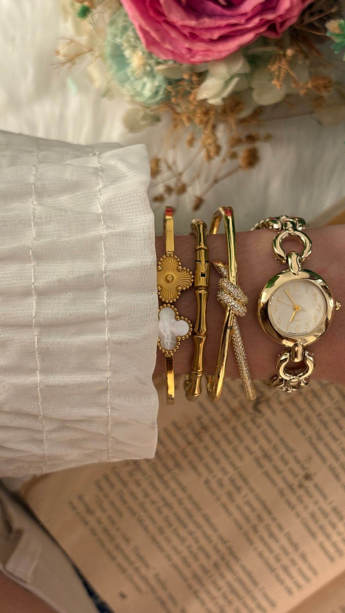 Rare Vintage Elle Paris Bracelet Watch in Gold Tone Quartz