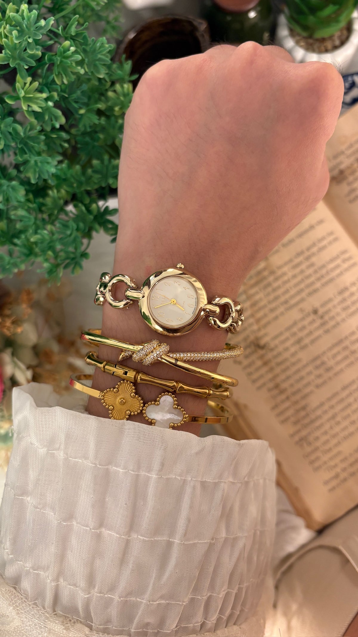 Rare Vintage Elle Paris Bracelet Watch in Gold Tone Quartz
