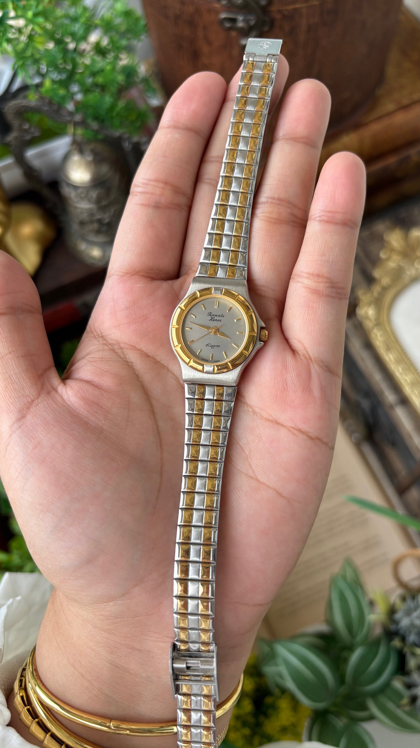 Vintage Roventa Henex Lugano Swiss Watch in Two-Tone Quartz