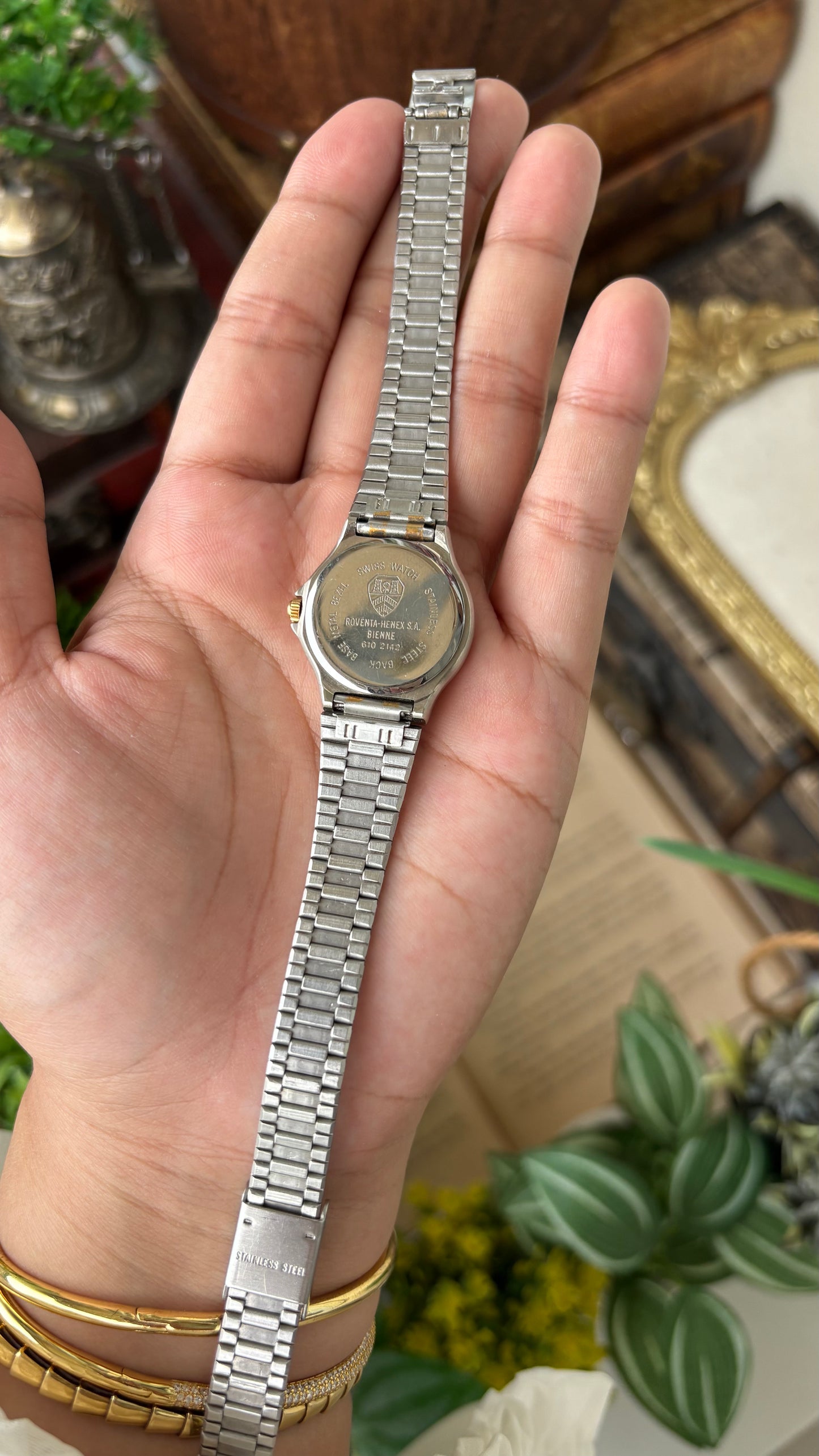 Vintage Roventa Henex Lugano Swiss Watch in Two-Tone Quartz