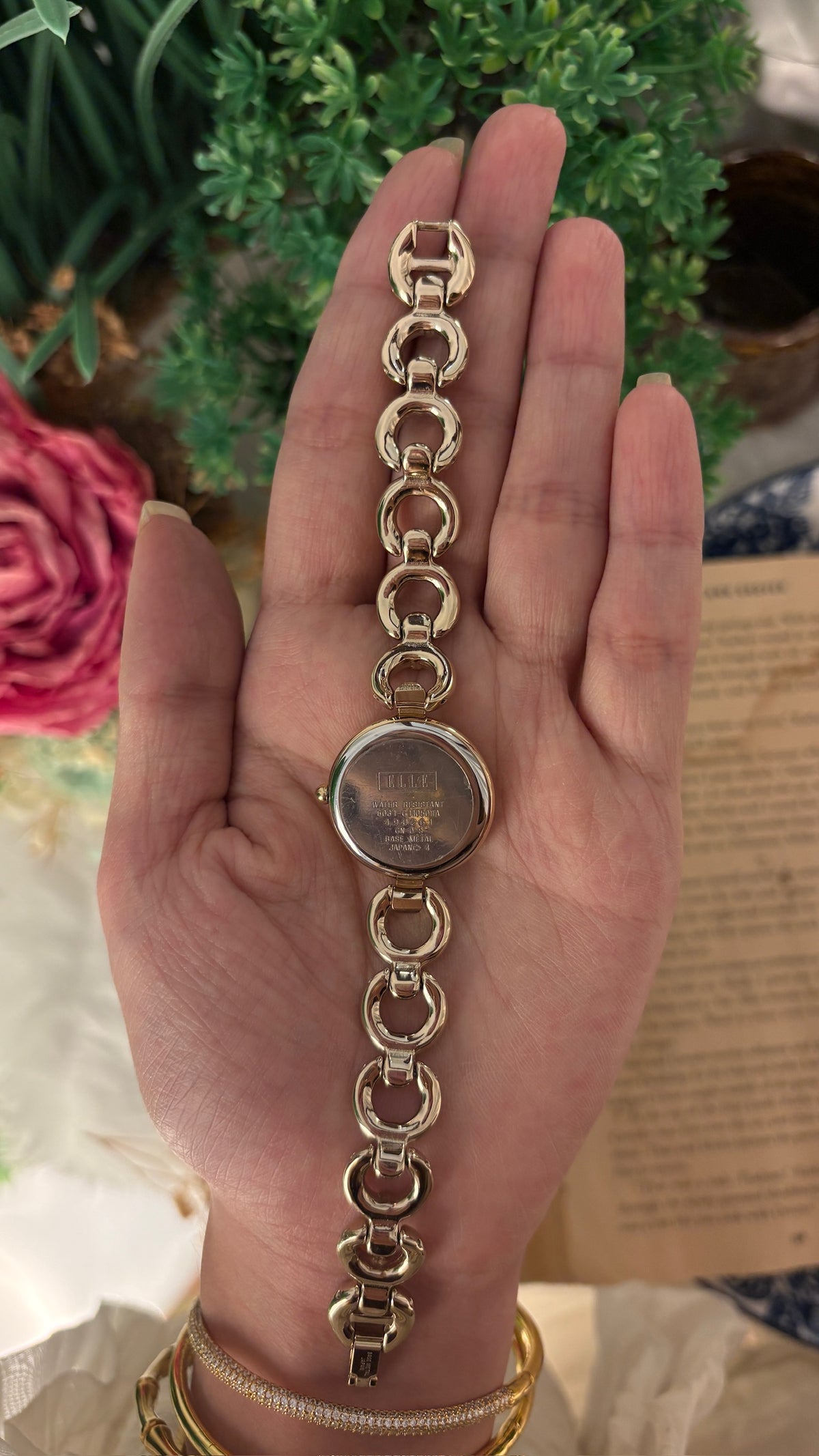 Rare Vintage Elle Paris Bracelet Watch in Gold Tone Quartz