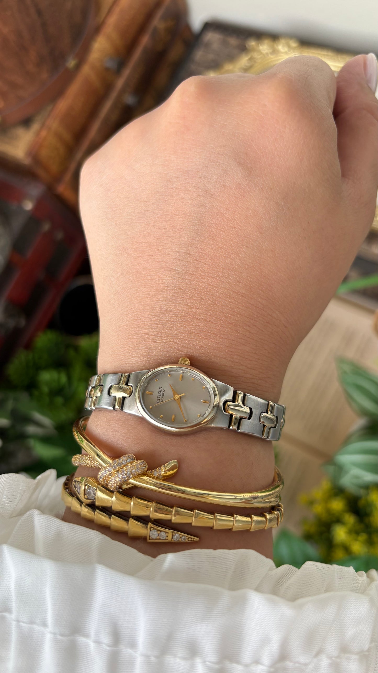 Vintage Dainty Citizen Watch in Two-tone Oval Silver Dial Quartz