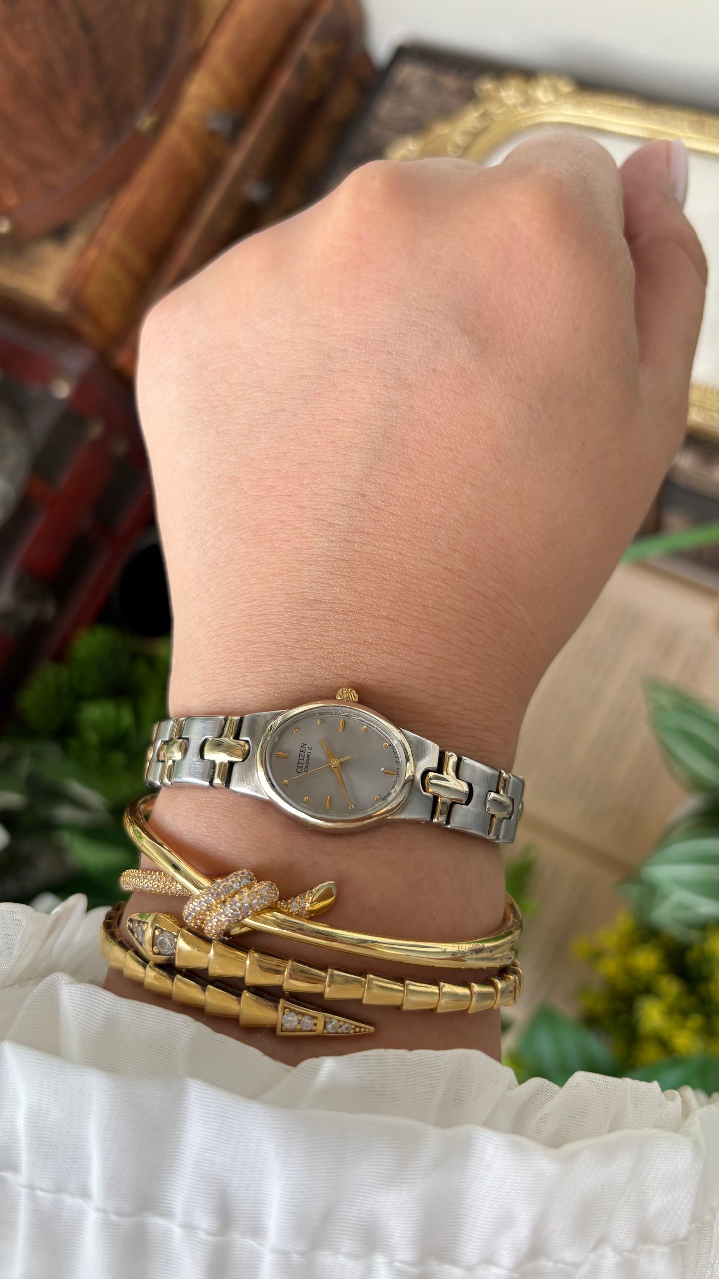 Vintage Dainty Citizen Watch in Two-tone Oval Silver Dial Quartz