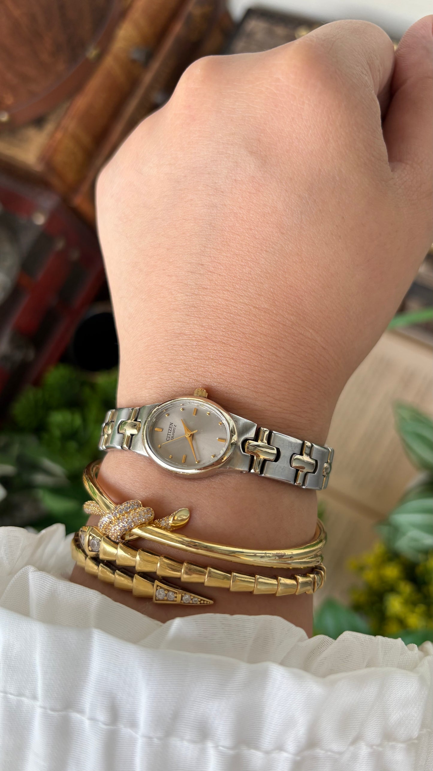 Vintage Dainty Citizen Watch in Two-tone Oval Silver Dial Quartz