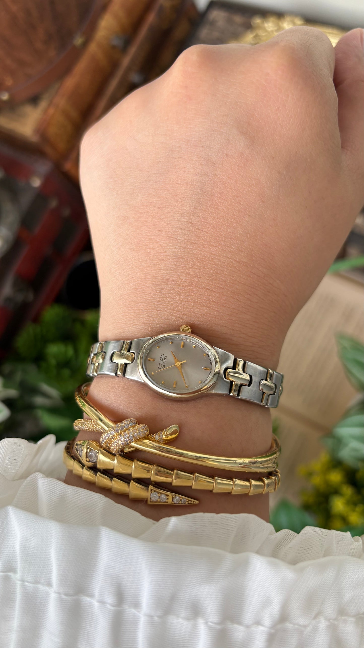 Vintage Dainty Citizen Watch in Two-tone Oval Silver Dial Quartz