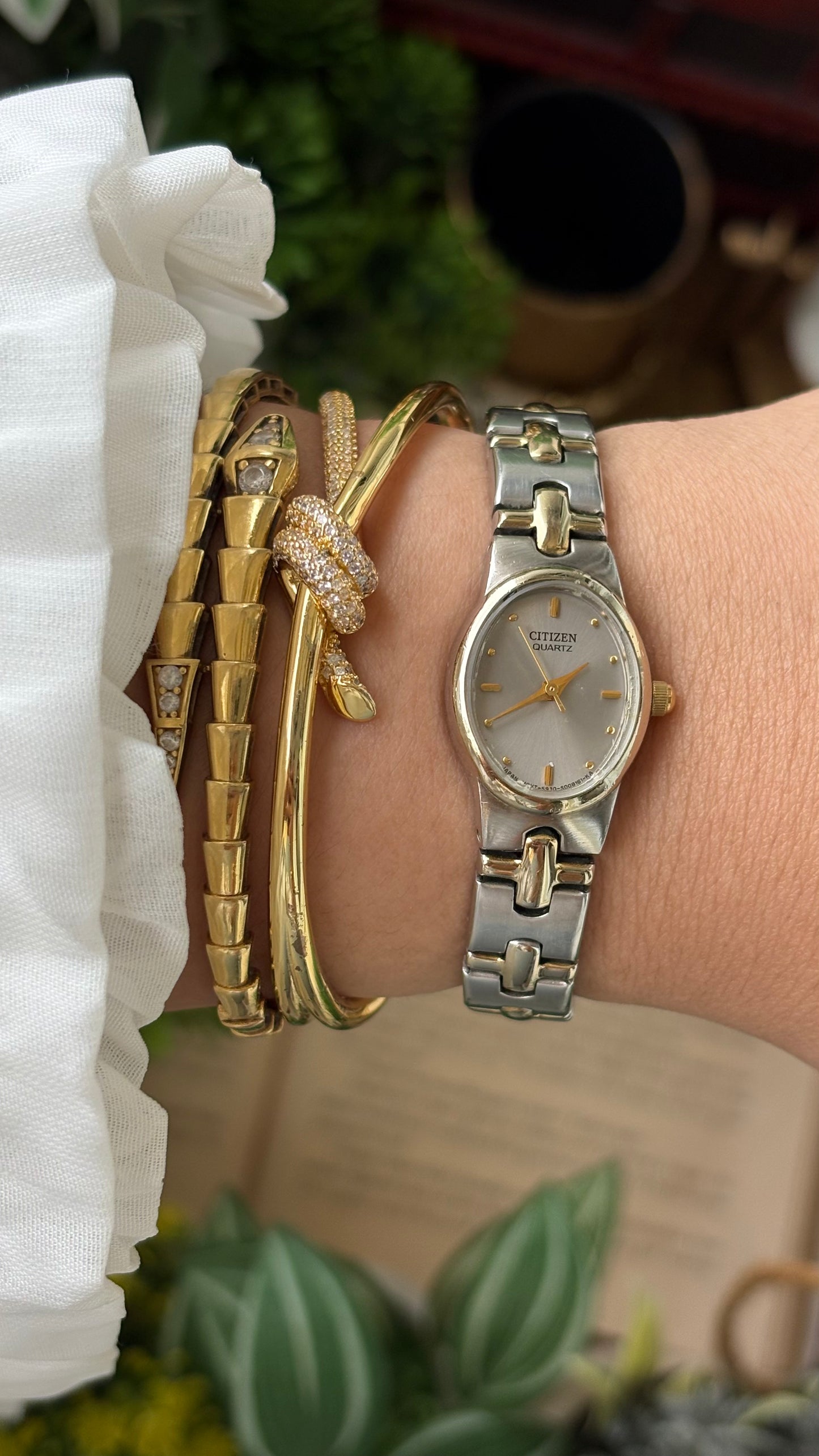 Vintage Dainty Citizen Watch in Two-tone Oval Silver Dial Quartz
