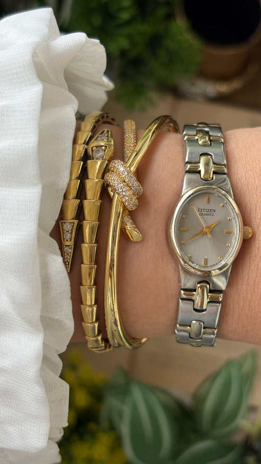 Vintage Dainty Citizen Watch in Two-tone Oval Silver Dial Quartz