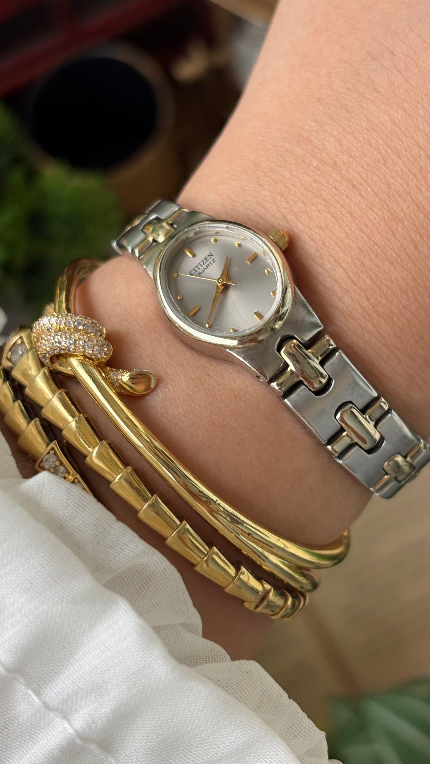 Vintage Dainty Citizen Watch in Two-tone Oval Silver Dial Quartz