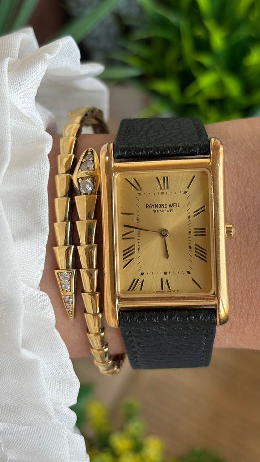 Extremely Rare Vintage Raymond Weil Tank Dress Watch in Leather Strap Roman Dial (Unisex)