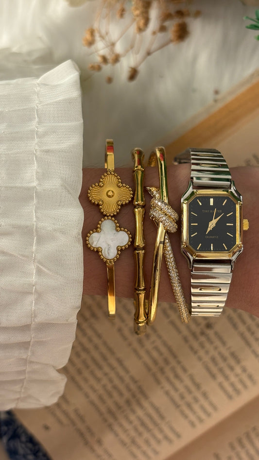 Vintage Time Master Black Dial Watch in Two-Tone Quartz