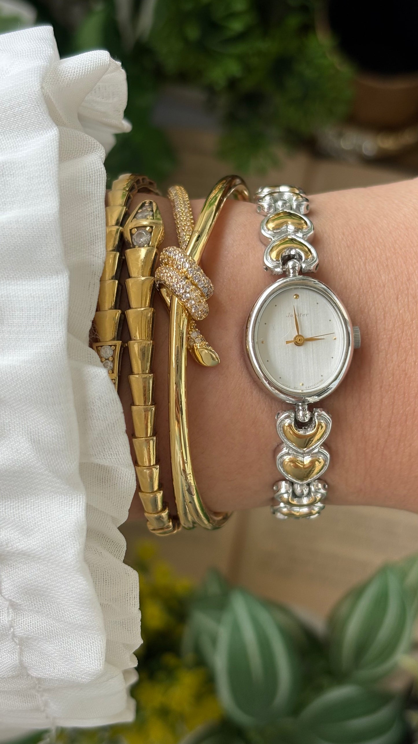 Vintage Jupiter by Orient Seiko Heart Bracelet Watch in Two-Tone Quartz