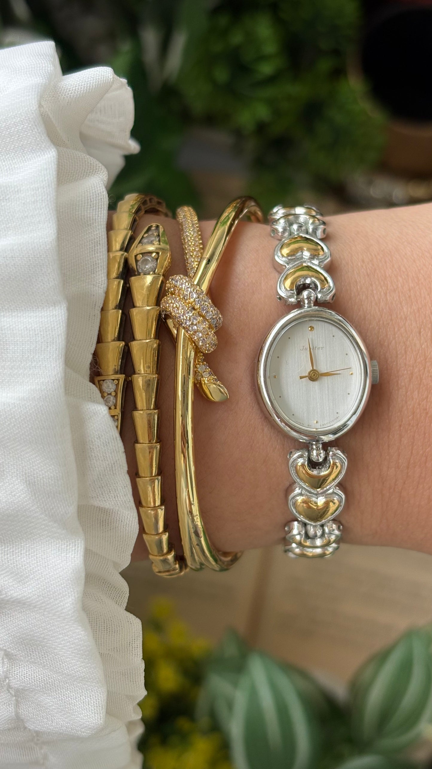 Vintage Jupiter by Orient Seiko Heart Bracelet Watch in Two-Tone Quartz