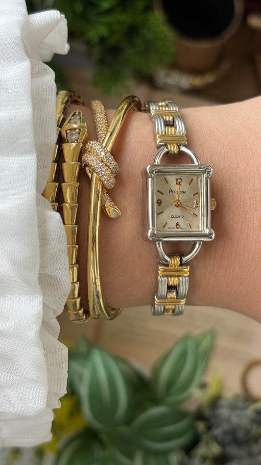 Vintage Persona Dainty Rare Chain Watch in Two-Tone Quartz Lock Style