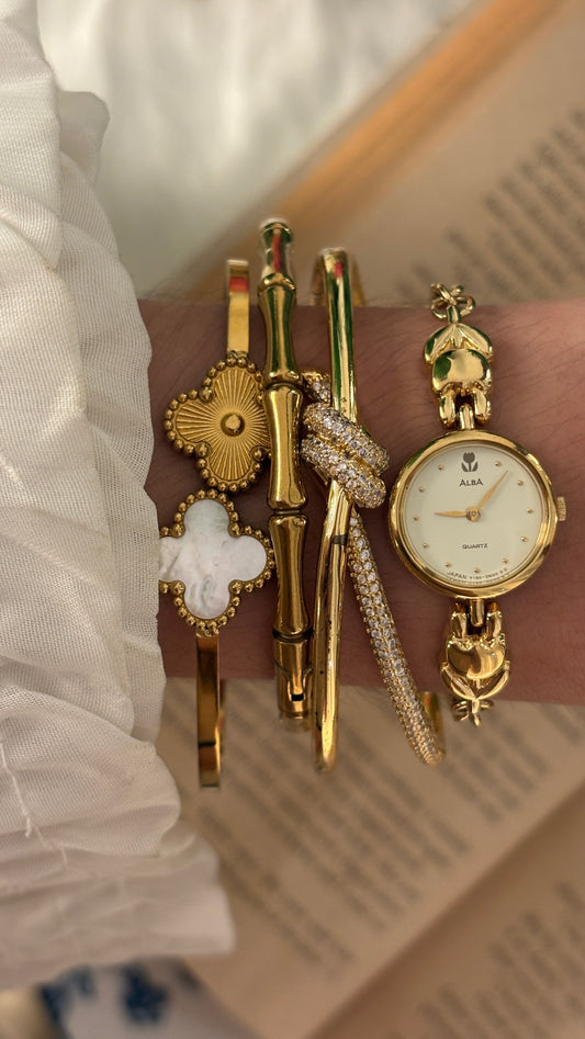 Rare Vintage Alba Seiko Tulip Bracelet Watch in Gold Tone Quartz