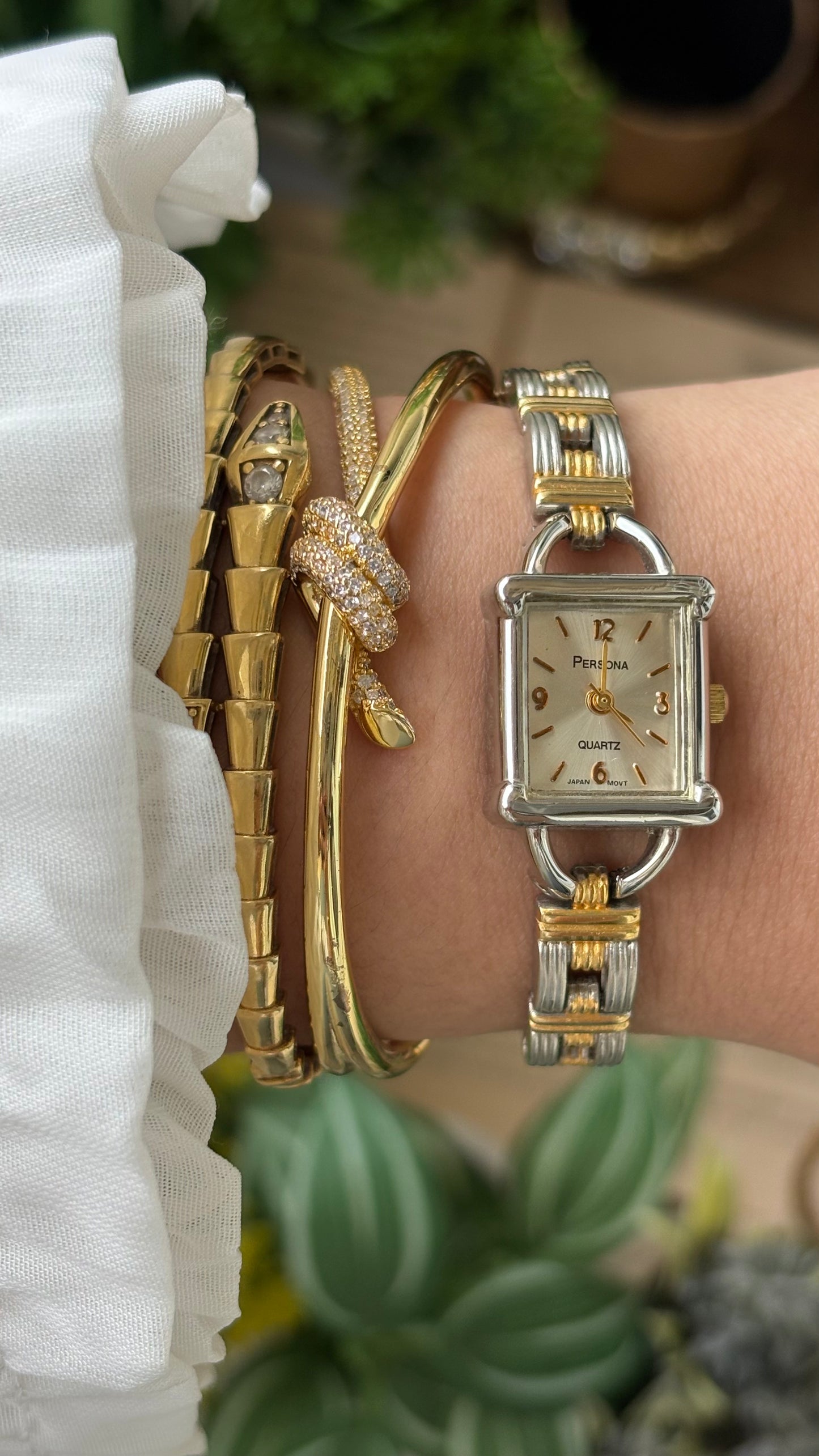 Vintage Persona Dainty Rare Chain Watch in Two-Tone Quartz Lock Style