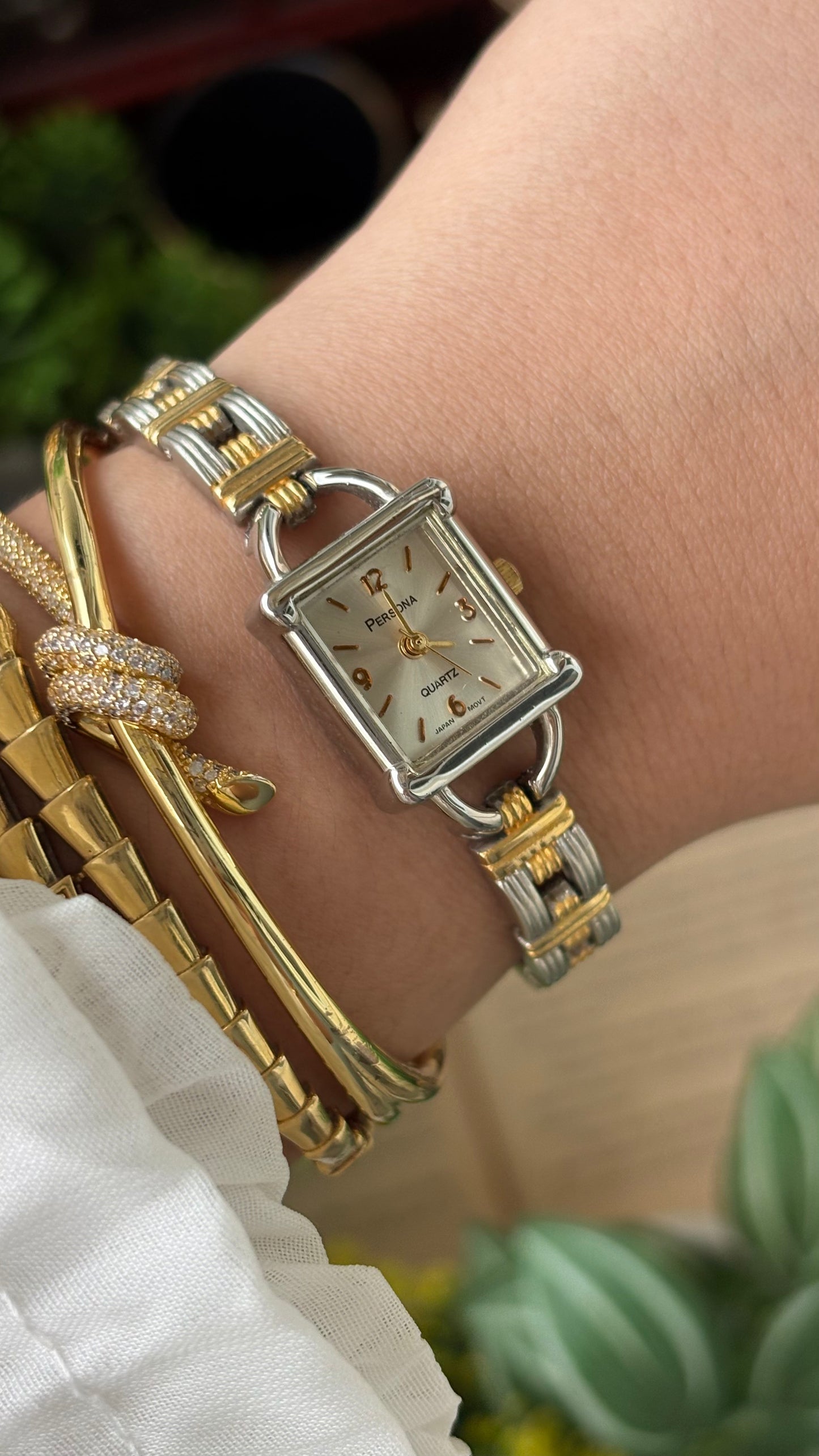 Vintage Persona Dainty Rare Chain Watch in Two-Tone Quartz Lock Style