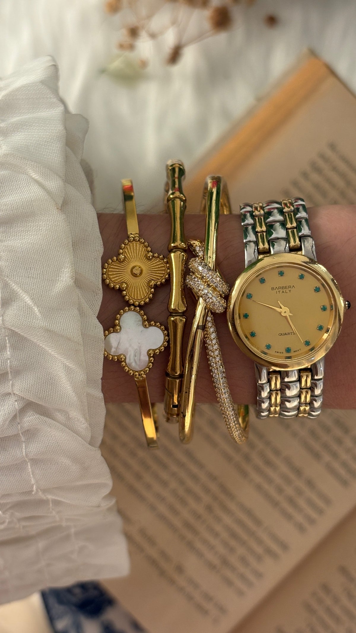 Rare Vintage Barbera Italy 18K Gold Plated Watch in Two-Tone Quartz