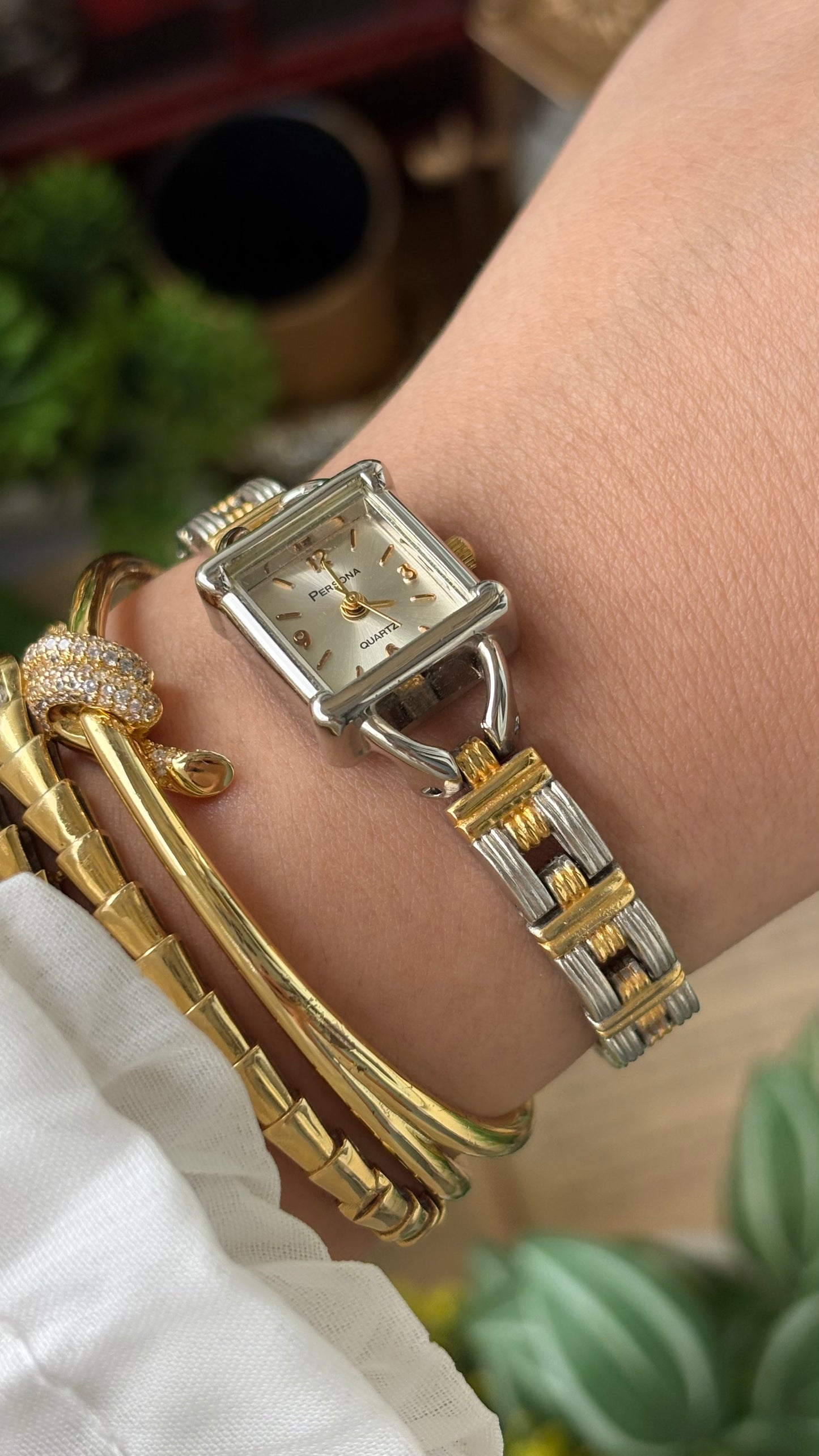 Vintage Persona Dainty Rare Chain Watch in Two-Tone Quartz Lock Style