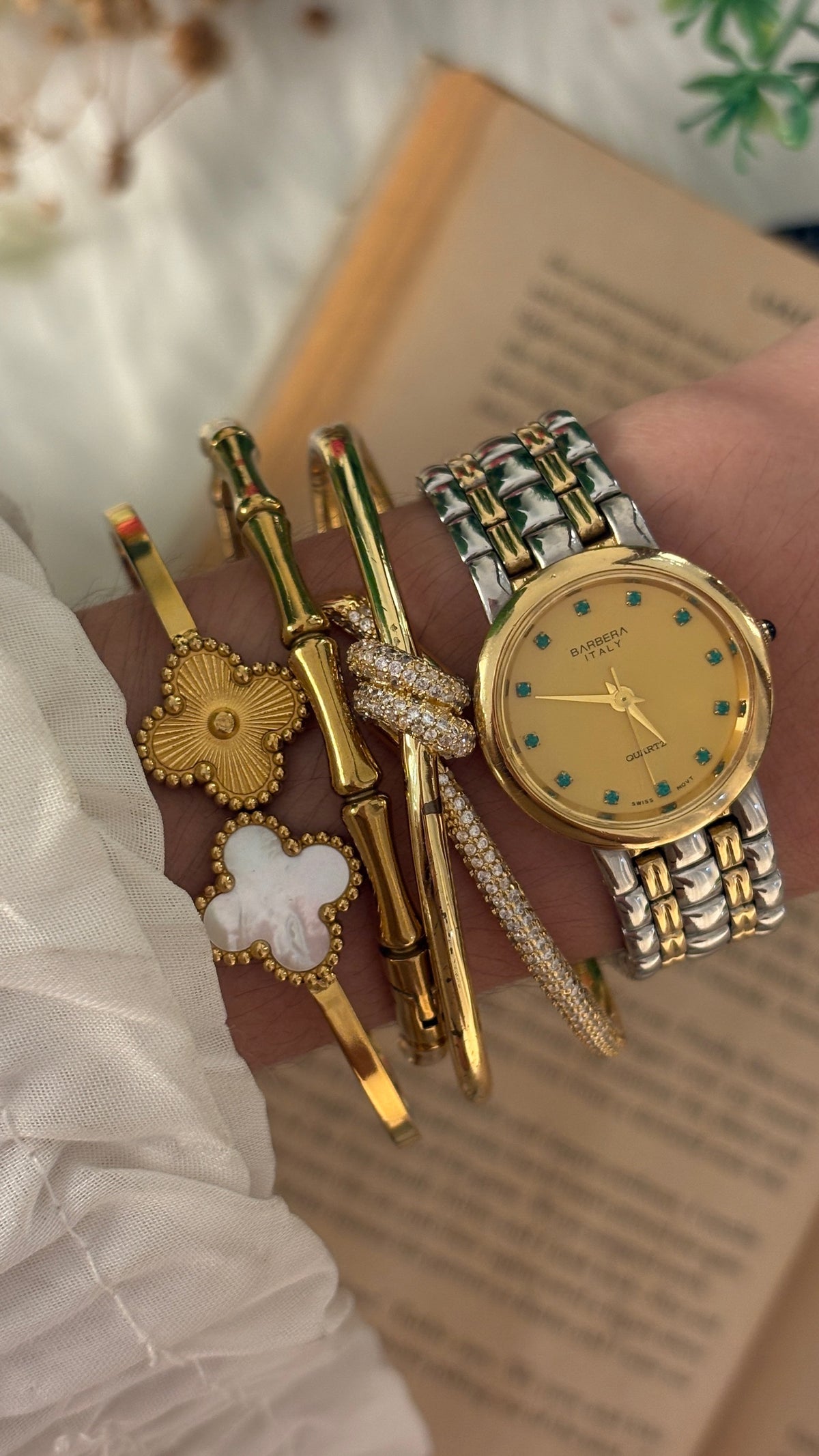 Rare Vintage Barbera Italy 18K Gold Plated Watch in Two-Tone Quartz
