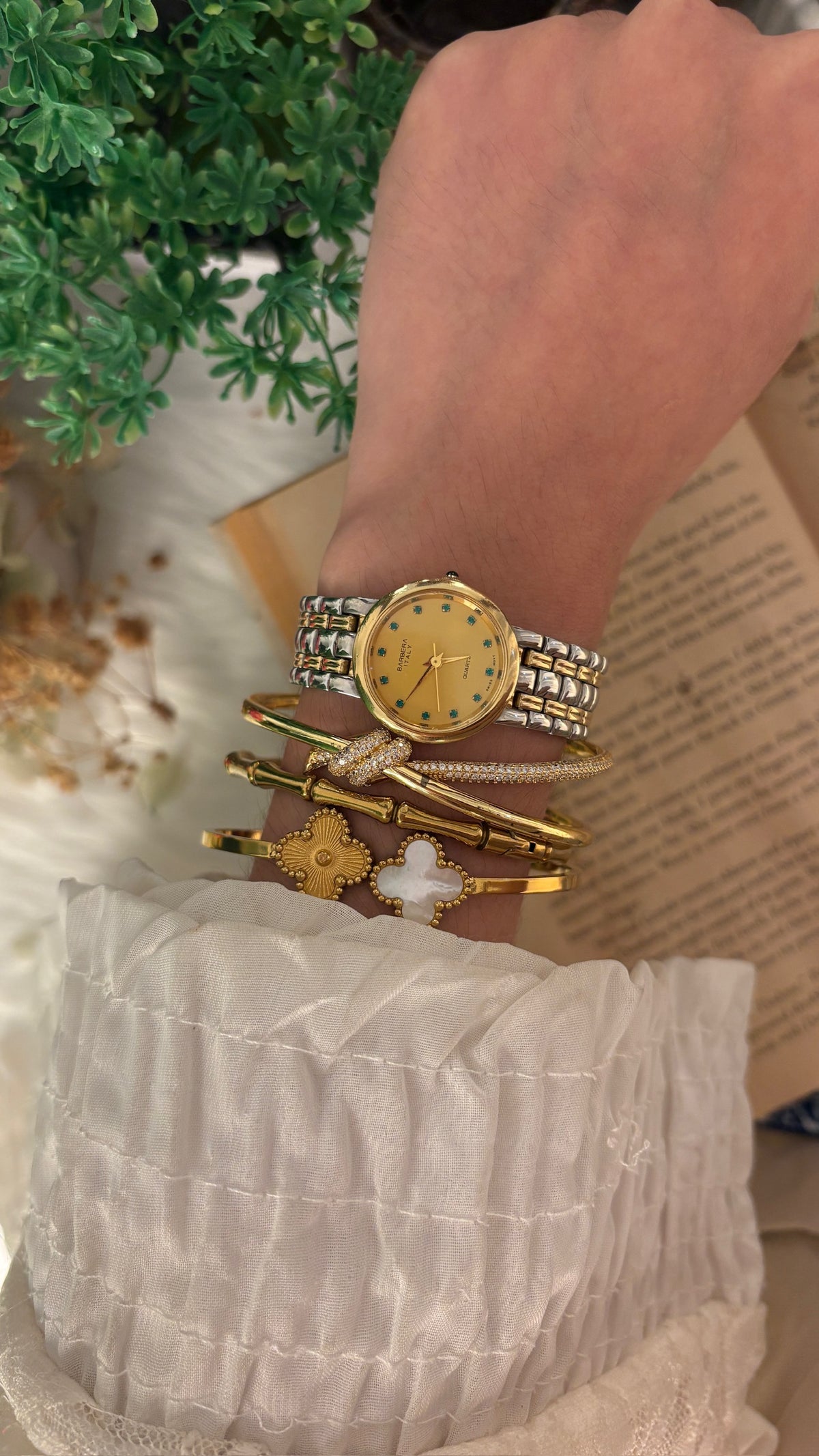 Rare Vintage Barbera Italy 18K Gold Plated Watch in Two-Tone Quartz