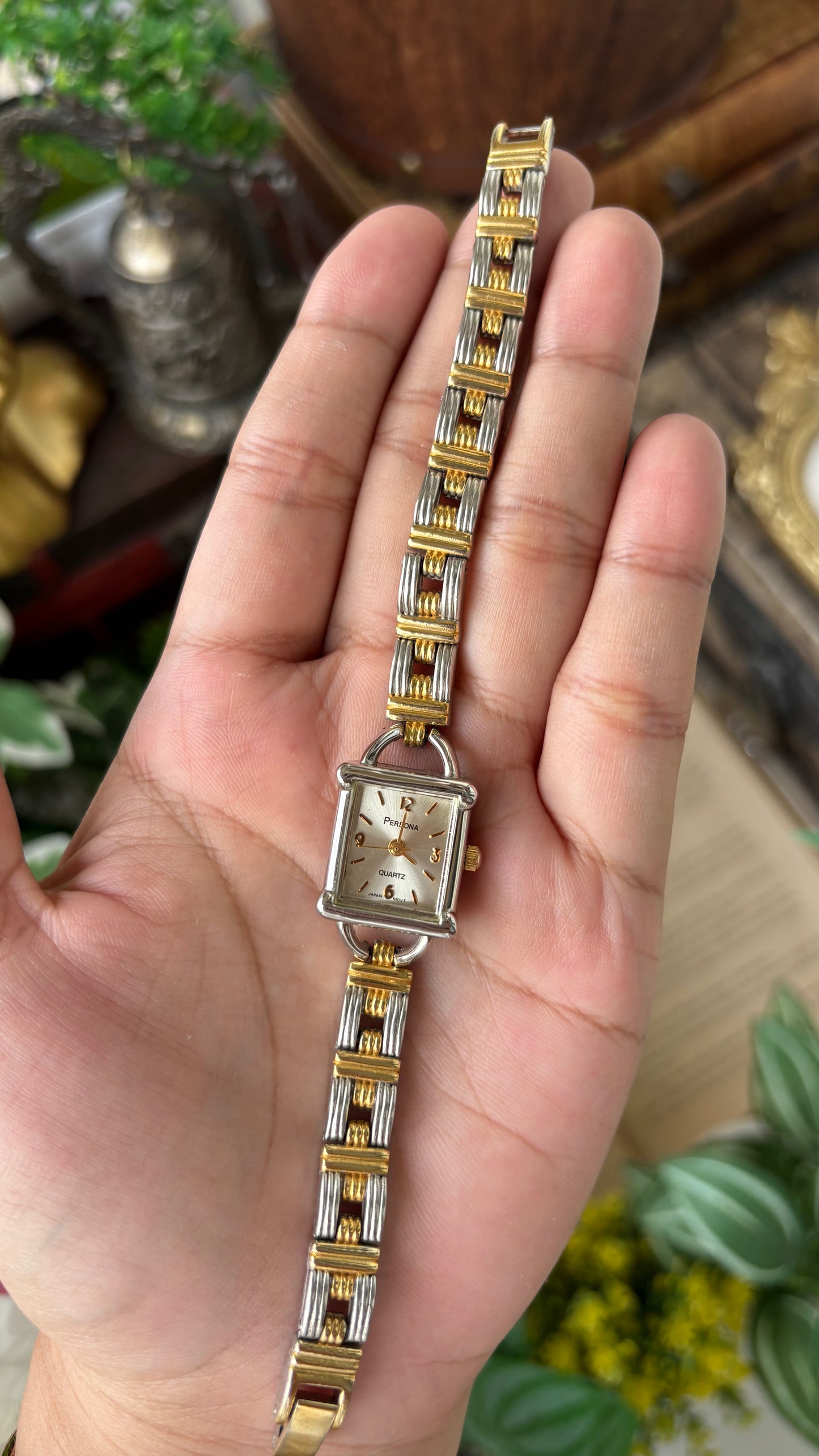 Vintage Persona Dainty Rare Chain Watch in Two-Tone Quartz Lock Style