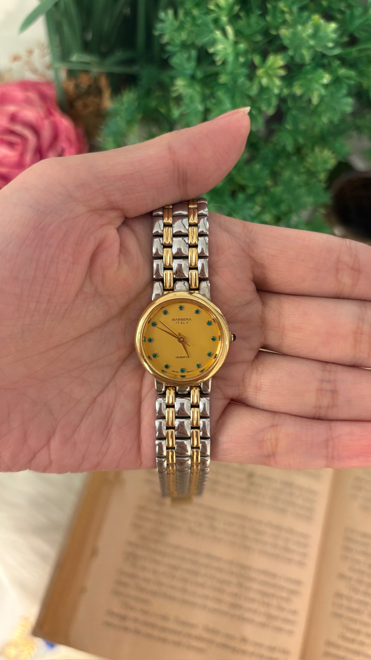 Rare Vintage Barbera Italy 18K Gold Plated Watch in Two-Tone Quartz