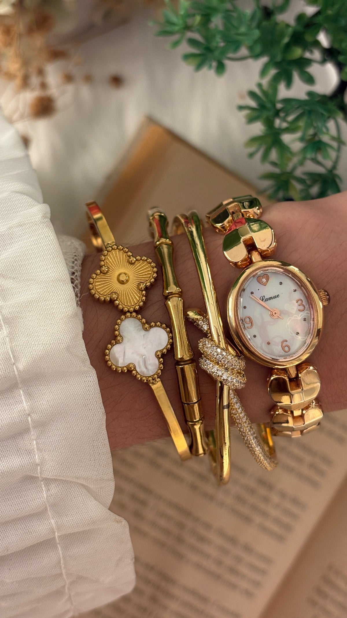 Rare Vintage Lamue Heart Motif Art Deco Watch in Rose Gold Tone Quartz