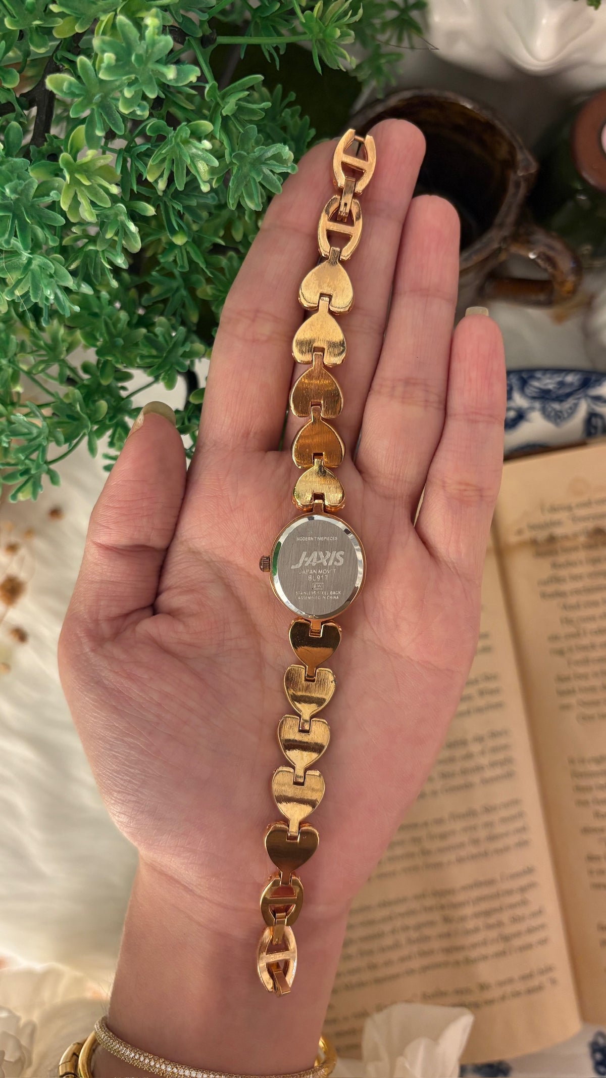 Rare Vintage Lamue Heart Motif Art Deco Watch in Rose Gold Tone Quartz