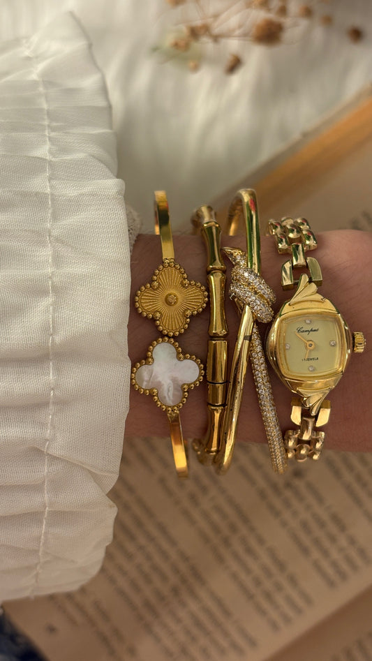 Dainty Vintage Campus Mini Tank Bracelet Watch in Gold Tone Quartz