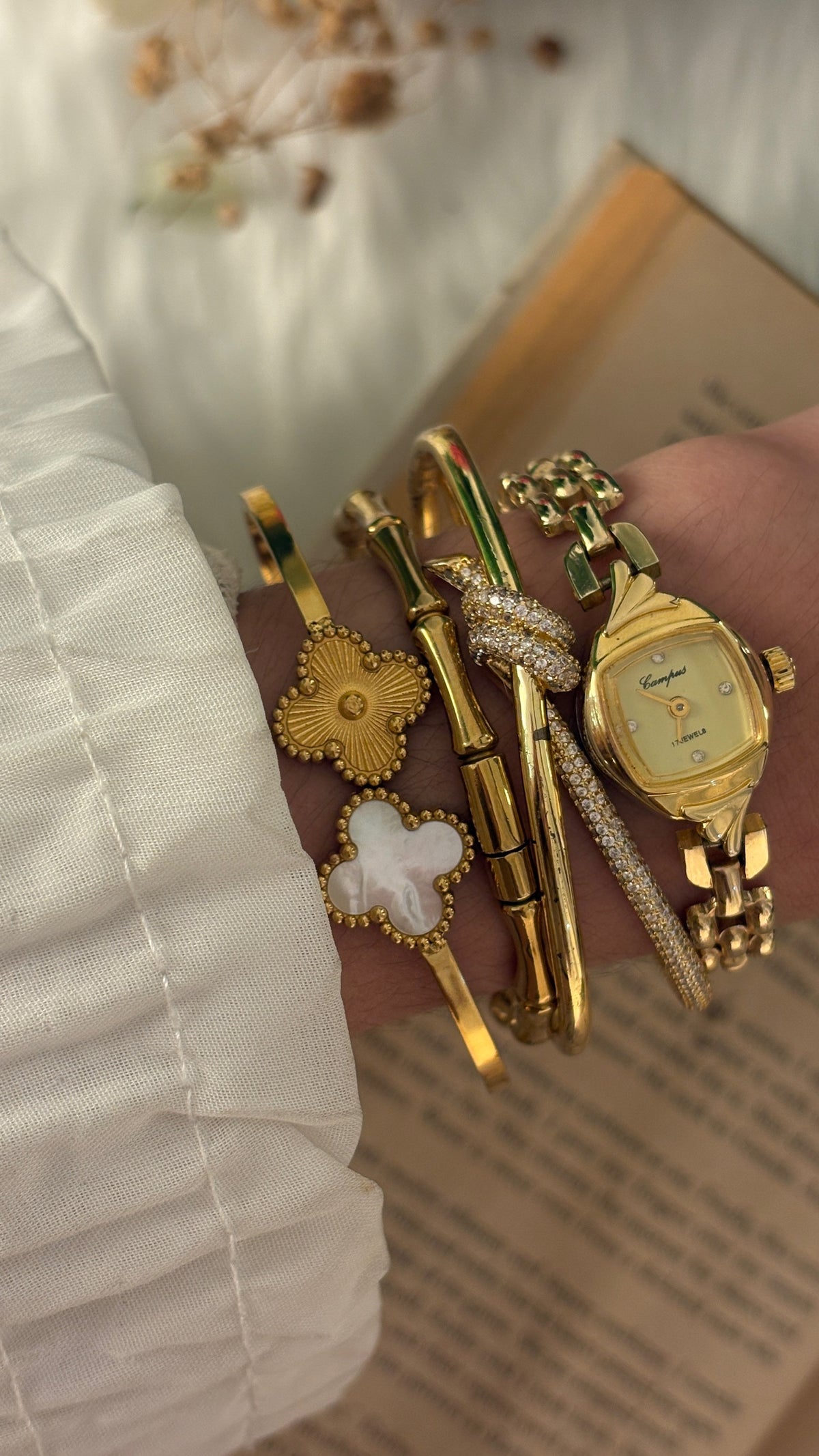 Dainty Vintage Campus Mini Tank Bracelet Watch in Gold Tone Quartz