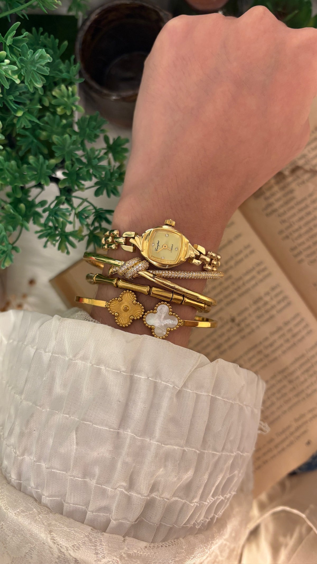 Dainty Vintage Campus Mini Tank Bracelet Watch in Gold Tone Quartz