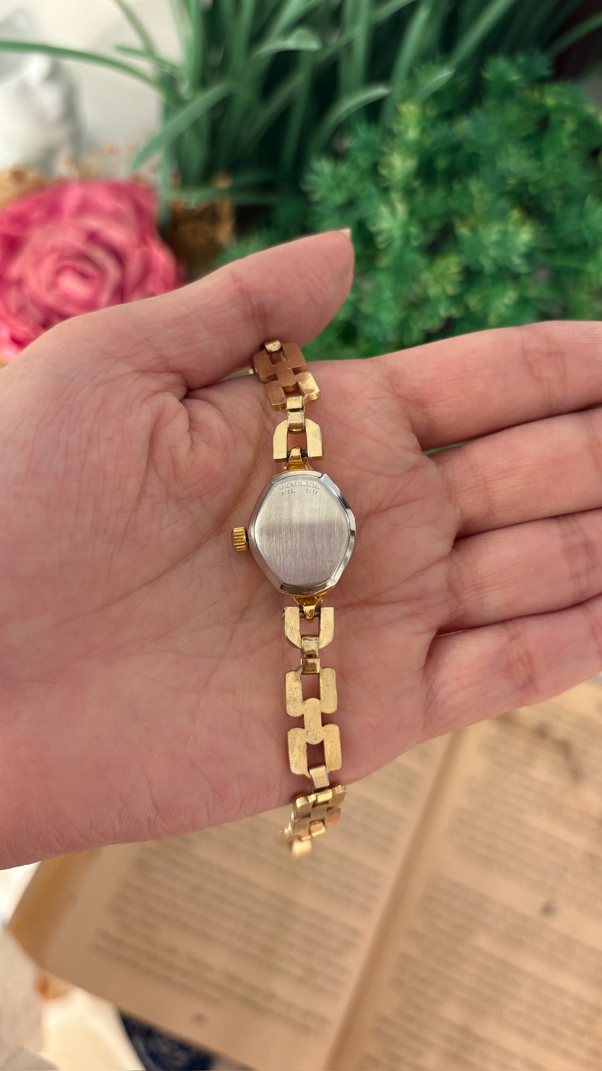 Dainty Vintage Campus Mini Tank Bracelet Watch in Gold Tone Quartz