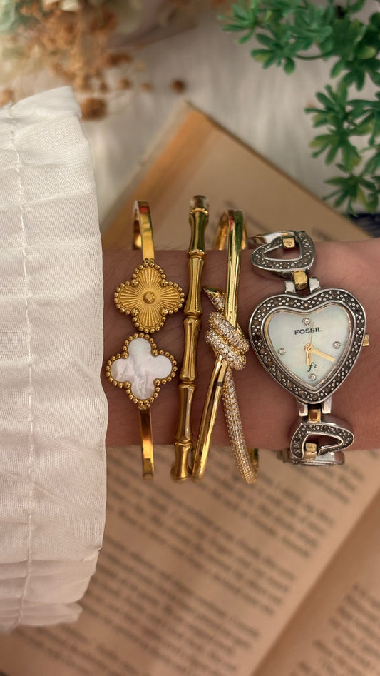 Rare Vintage Fossil Mother of Pearl Dial Heart Watch in Two-Tone Quartz