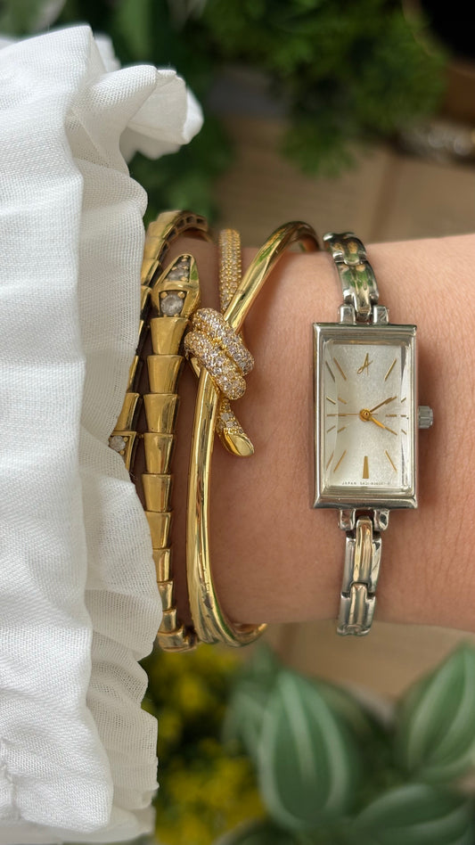 Vintage Attenir Tank Watch in Two-Tone Minimalist Dial Quartz