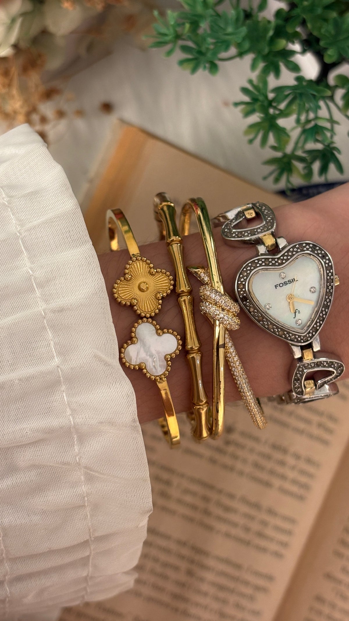 Rare Vintage Fossil Mother of Pearl Dial Heart Watch in Two-Tone Quartz