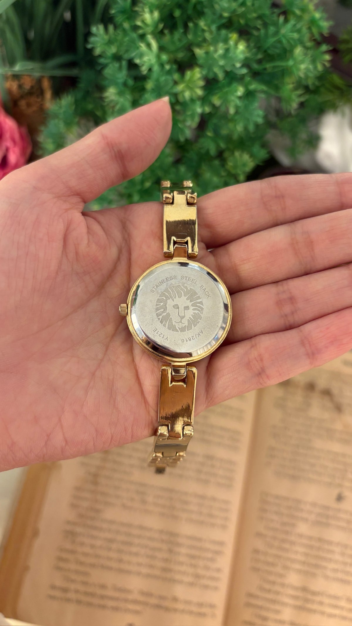 Rare Vintage Anne Klein Black Dial Rhinestone Accent Bracelet Watch in Gold Tone Quartz