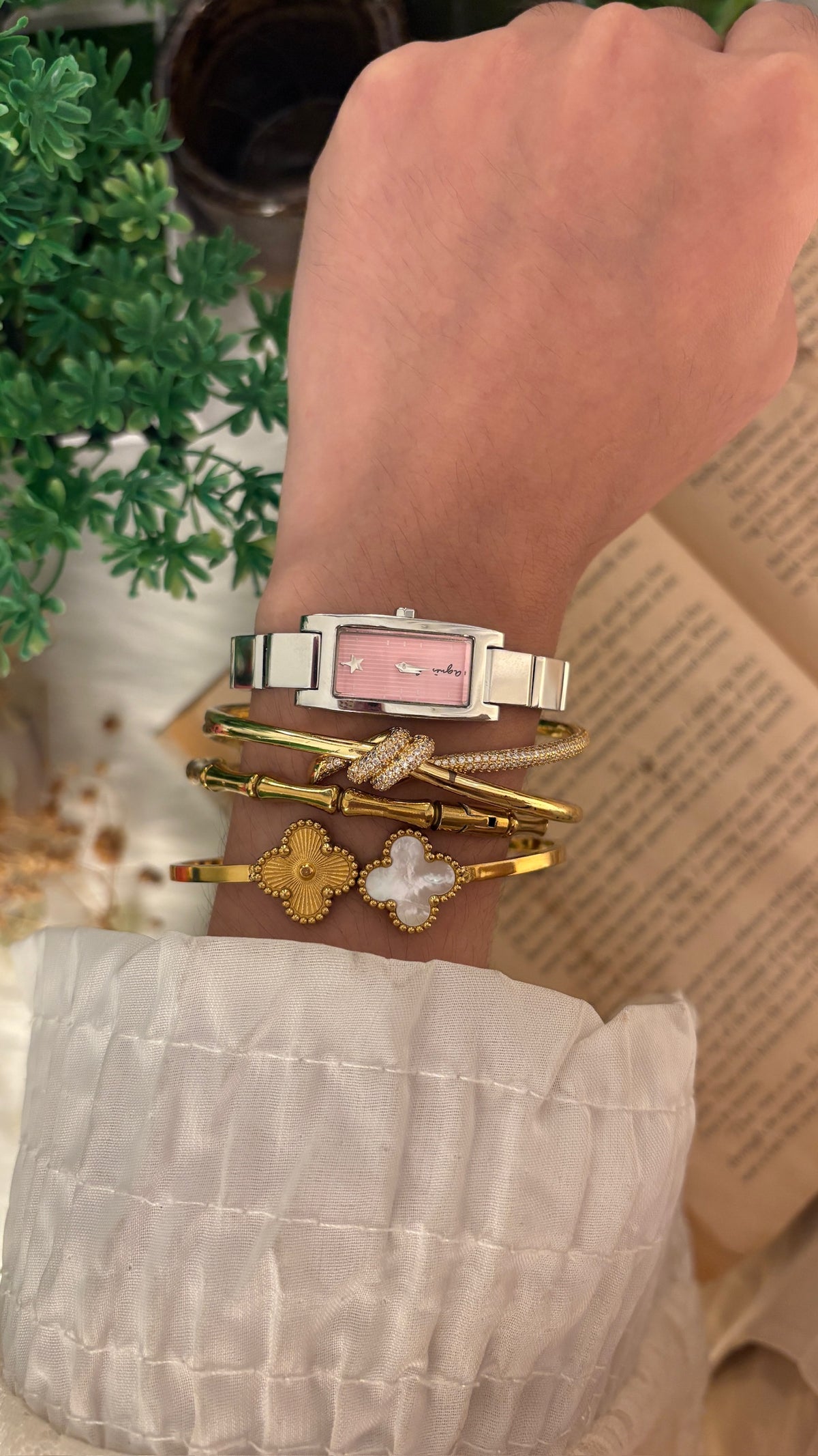 Rare Vintage Agnes B. Pink Dial Tank Watch in Silver Tone Quartz