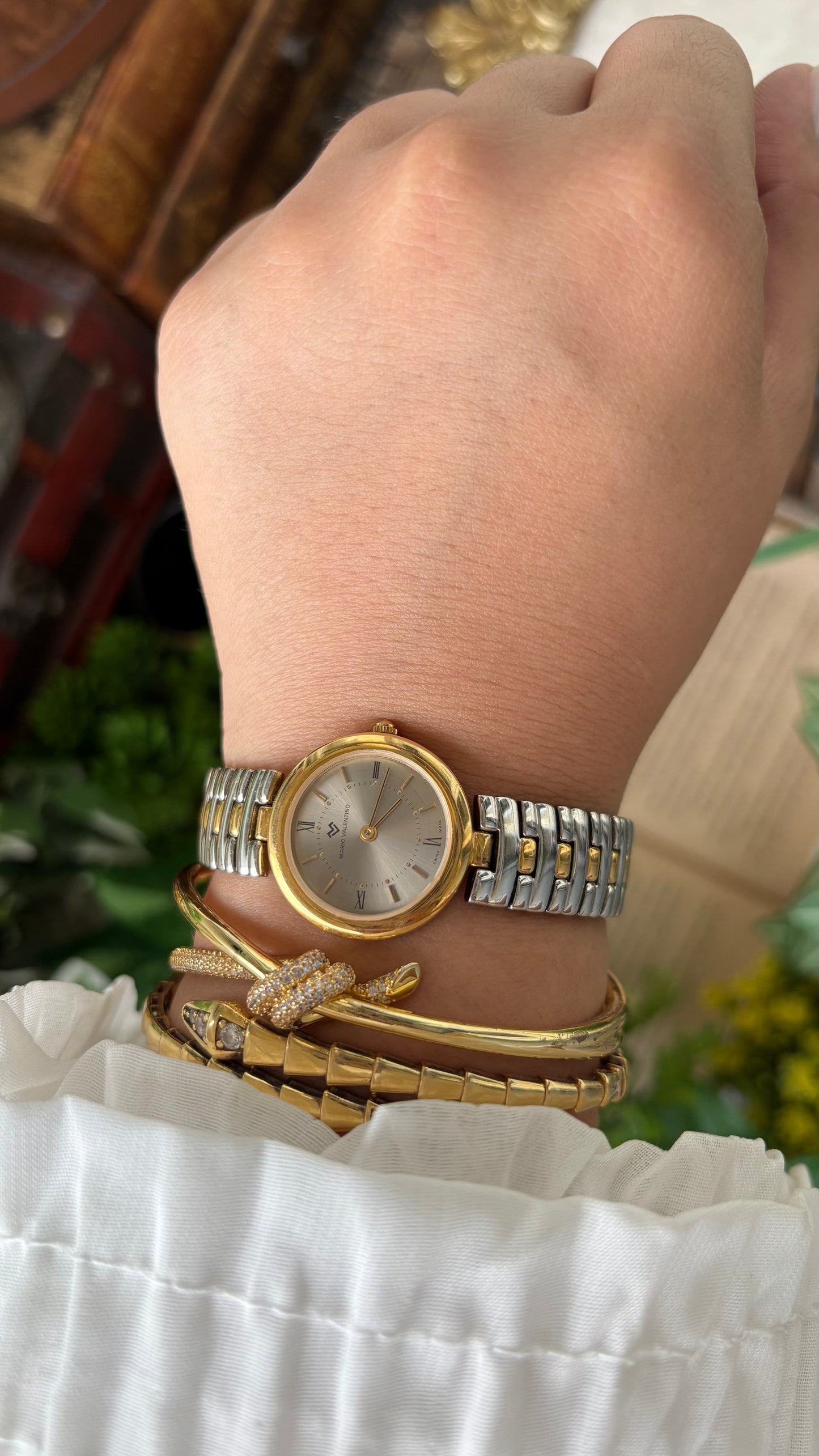 Vintage Mario Valentino Swiss Watch in Two-Tone Silver Dial Quartz