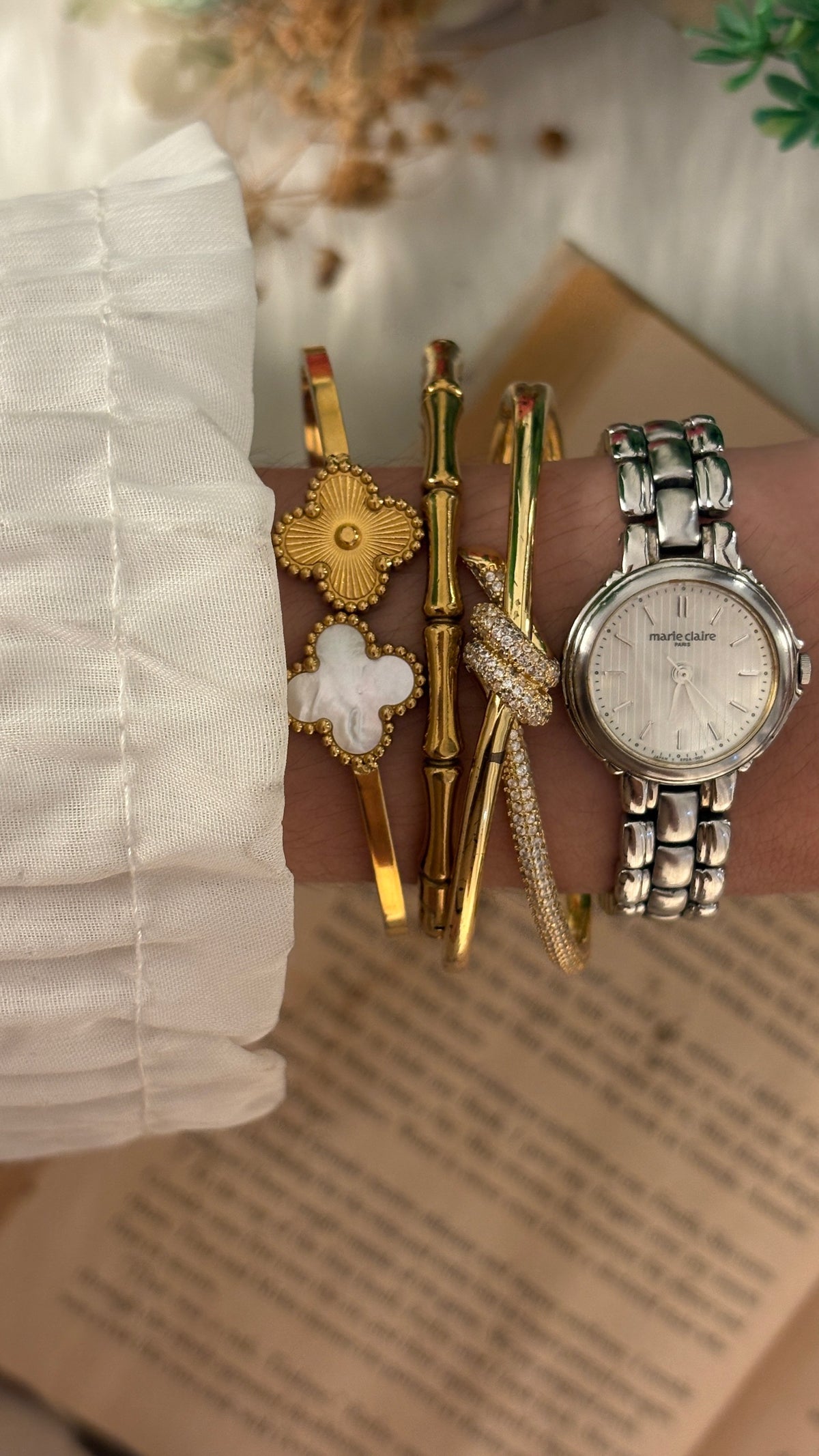 Vintage Marie Claire Stripes Dial Classic Watch in Silver Tone Quartz