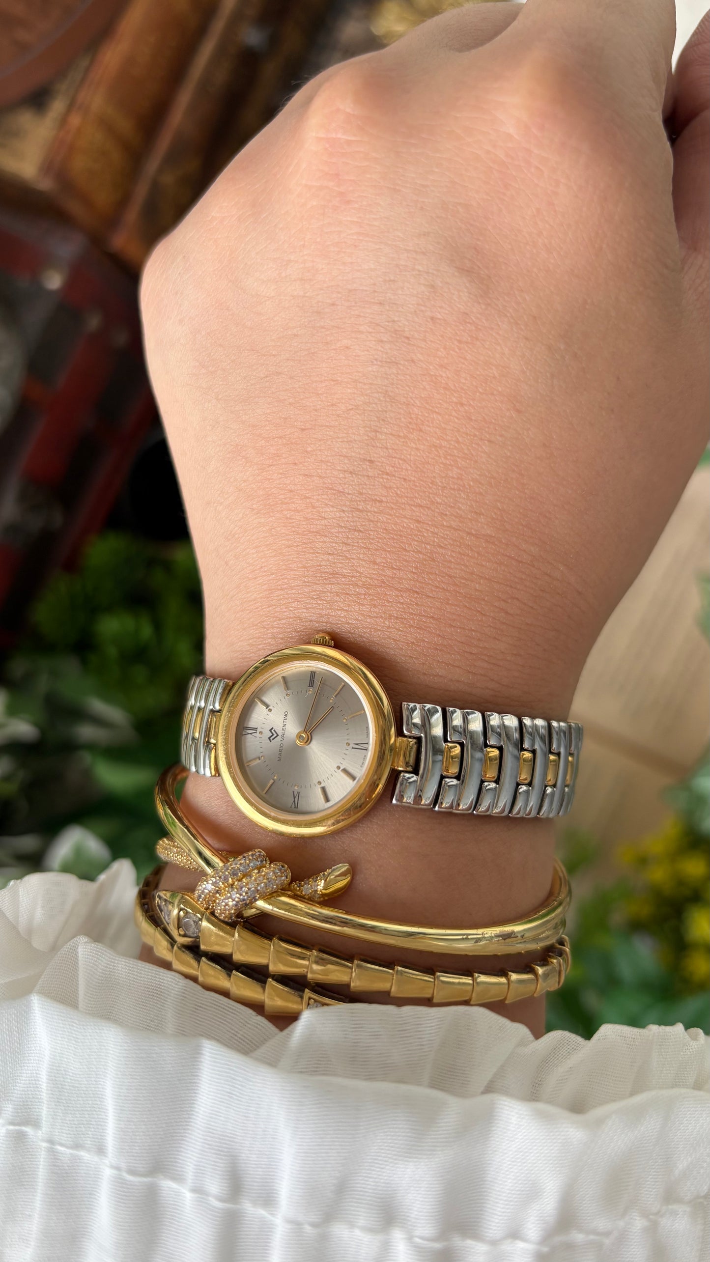 Vintage Mario Valentino Swiss Watch in Two-Tone Silver Dial Quartz