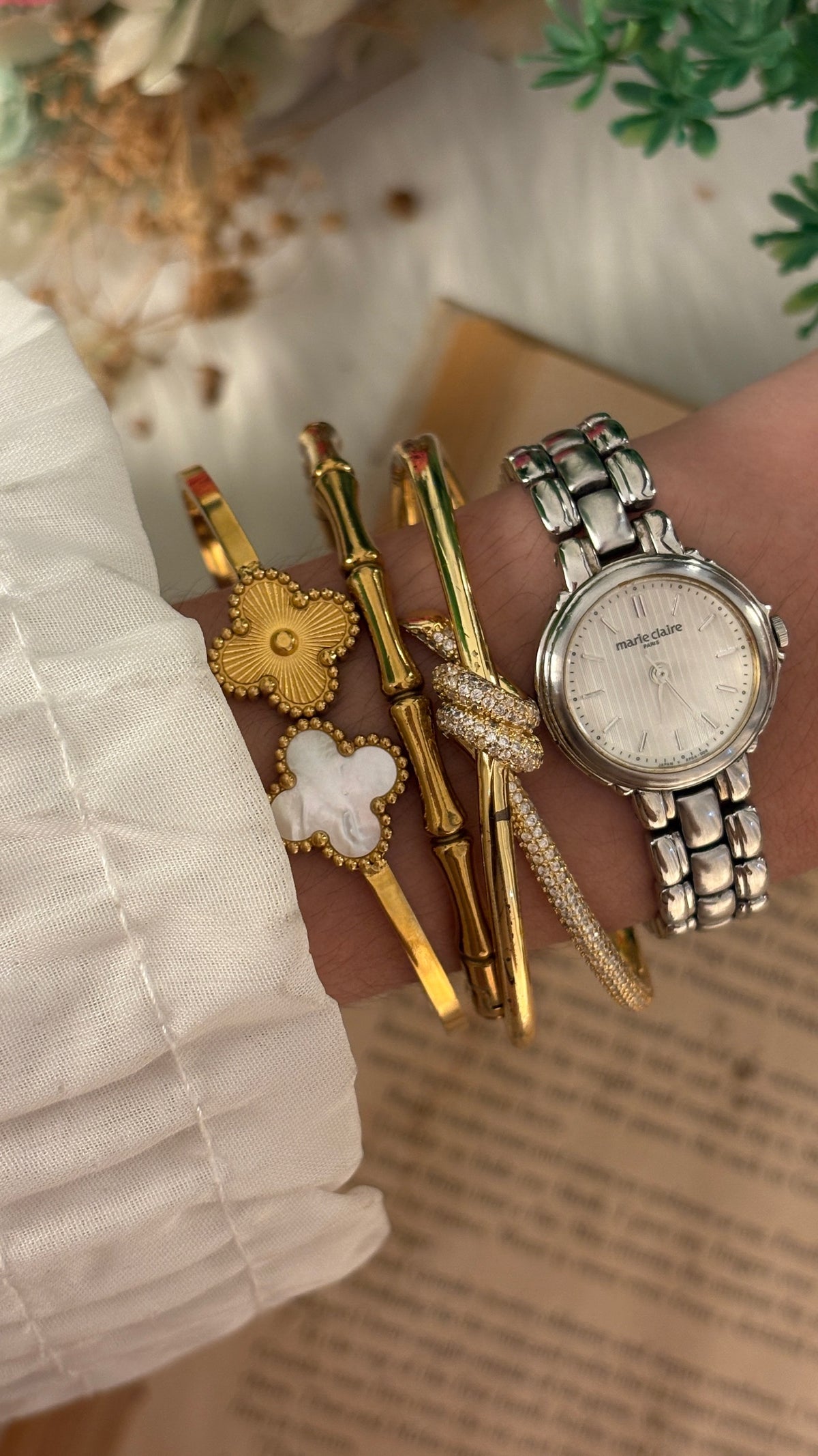Vintage Marie Claire Stripes Dial Classic Watch in Silver Tone Quartz