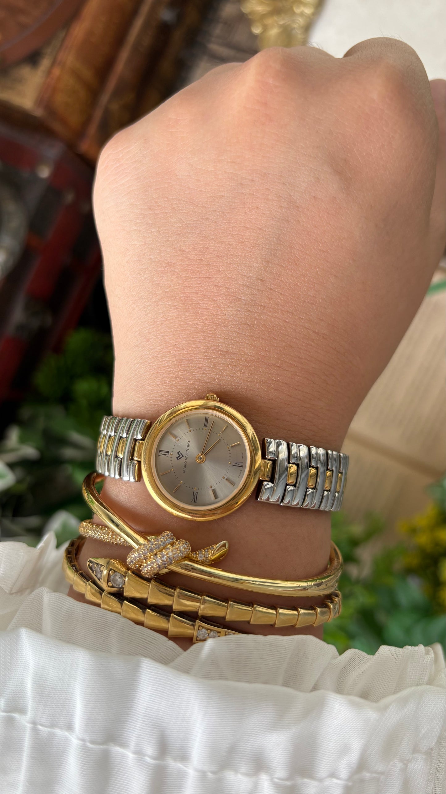 Vintage Mario Valentino Swiss Watch in Two-Tone Silver Dial Quartz