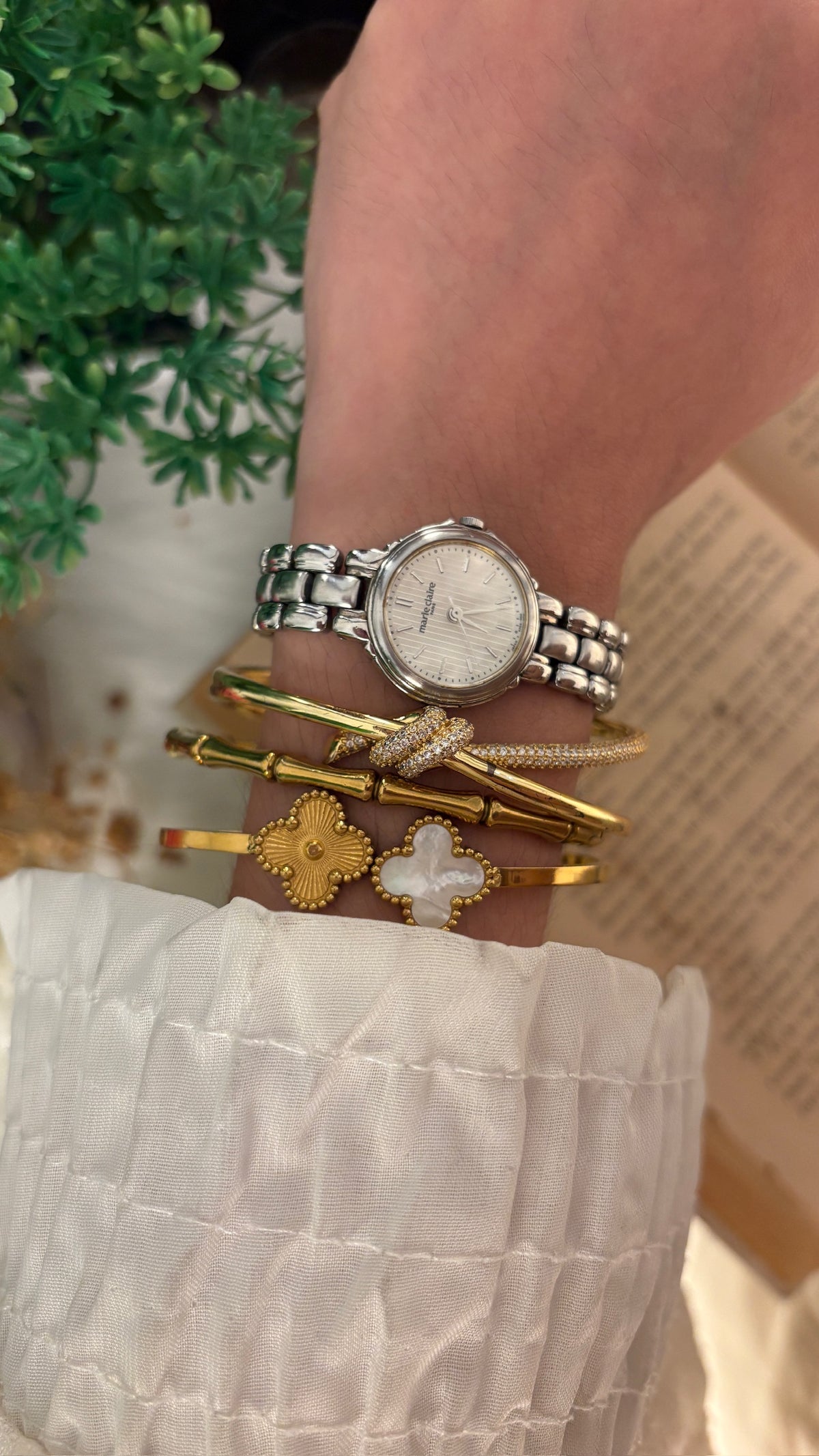 Vintage Marie Claire Stripes Dial Classic Watch in Silver Tone Quartz